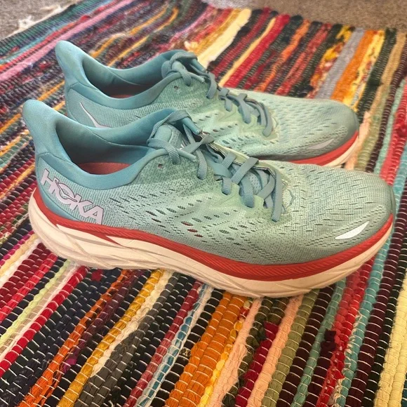 Hoka Sky Blue and Coral Athletic Shoes - Picture 6 of 8